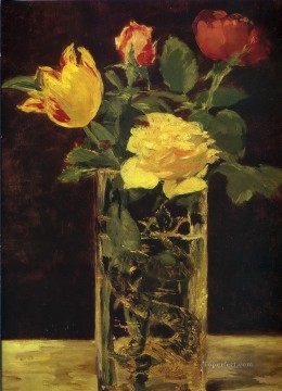 フラワーズ Painting - バラとチューリップ エドゥアール・マネ 印象派の花